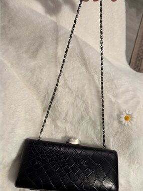 Black Croc-Embossed Chain Shoulder Bag